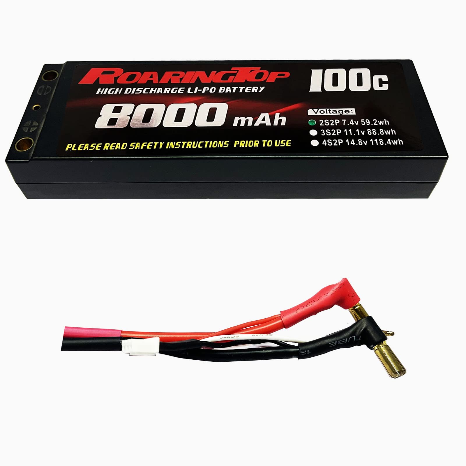 RoaringTop 2S Lipo Battery 7.4V 8000mAh 100C RC Battery With 5.0mm Bullet Leadout Wire For 1/7 1/8 1/10 RC Car Racing 4WD ARRMA INFRACTION FELONY LIMITLESS Xpand Rally LC PTG-2 EX07