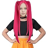 MAGQOO Hot Pink Wig Long Straight Hot Pink Wig Cartoon Movie Halloween Cosplay Costume Animie Wigs(Small Head)