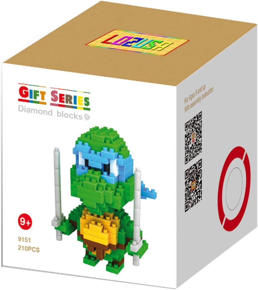 LOZUSA Turtle Cartoon Character 210 PCS Diamond Block Mini Figure Hero Micro Blocks Construction Model, Micro-sized Building Set Parent-child Games Building Blocks Children's Educational Toys