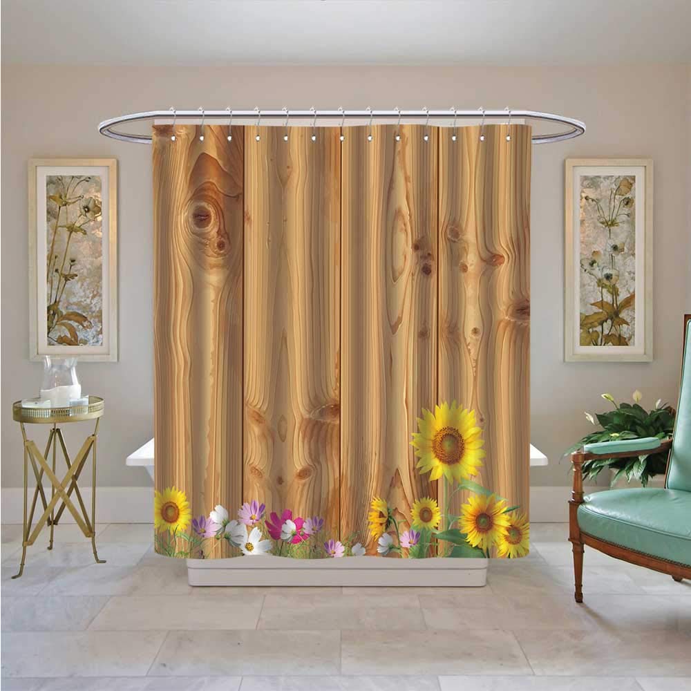 Grass Fabric Bathroom Decor Set With Hooks W72 X L96 Flower Luvoluxhome Shower Curtains Waterproof Antique Old Planks American Style Western Rustic Wooden And Sunflower Brigs Com