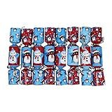 Iconikal 6.5-inch Mini Crackers 8-Pack (Red Snowman, Blue Penguin)