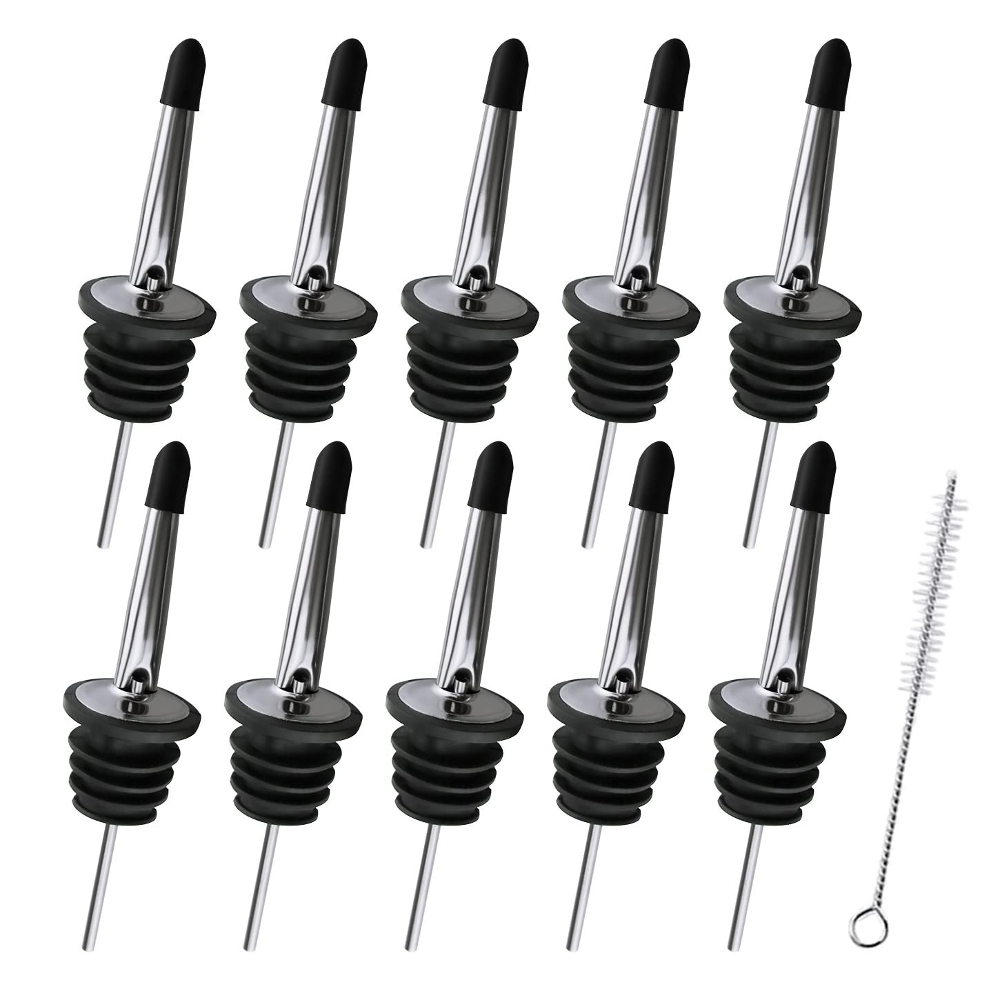 Lahviuu Bottle Pourers,10 pcs Liquor Pourer Stainless Steel Freeflow Liquor Spirits Pourer Speed Pourers Oil Pourer Oil Dispenser,for Olive Coffee Syrup Vinegar Bottles Wine(with Caps)
