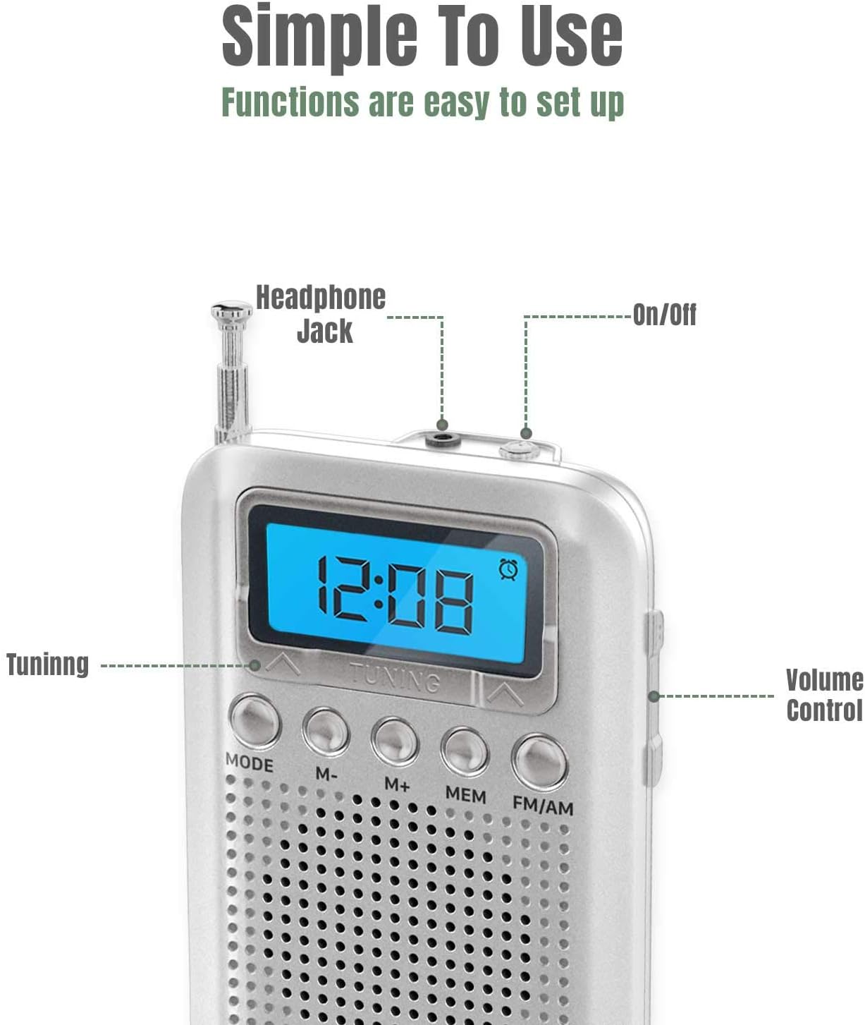 Digital AM FM Portable Pocket Radio with Alarm Clock- Best Reception and Longest Lasting. AM FM Compact Radio Player Operated by 2 AAA Battery, Stereo Headphone Socket (Silver), by Vondior: Electronics