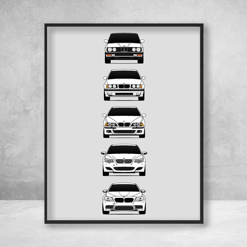 Poster Inspired By Bmw M5 Poster Print Wall Art Of The History And Evolution Of The M5 Generations Bmw Car Models E28 E34 E39 E60 F10 Amazon Ca Handmade