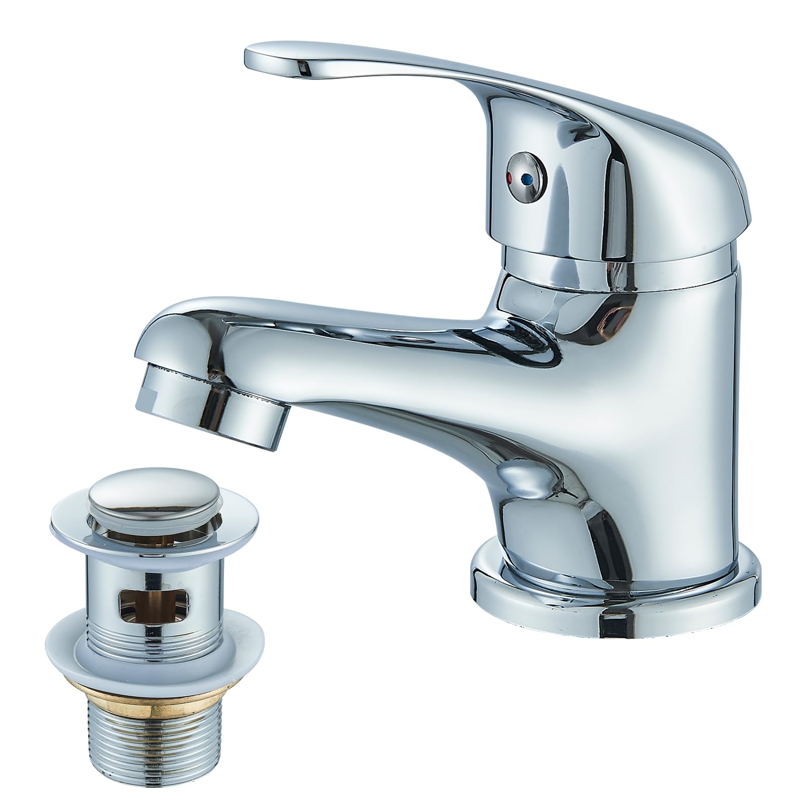 TVTIUO Bathroom Sink Mixer tap,Single Handle Hot and Cold Bathroom Sink Mixer Taps, Brass Chrome Monobloc Sink with Pop Up Basin Waste