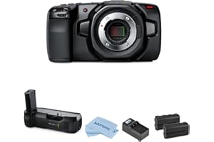 Blackmagic Design Pocket Cinema Camera 4K, Bundle, Battery Grip - Holds 2 L-Series Batteries, 2 Extra Batteries, Smart Charger, for Professional Digital Video Recording (7 Items)
