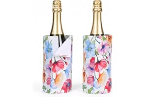 Ice Wine Bag with Gel Cooling, Freestanding Bottle Cooler Sleeve, Freezer Ice Pack Holder Carrier, Floral Design, 2-4 Hours C