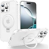 CHAOFEnG Magnetic Compatible with iPhone 16 Pro Max Case with Stand [Military Grade Drop Tested][Compatible with Magnet] Ring Translucent Slim Hard Back Soft Edge, Frost White