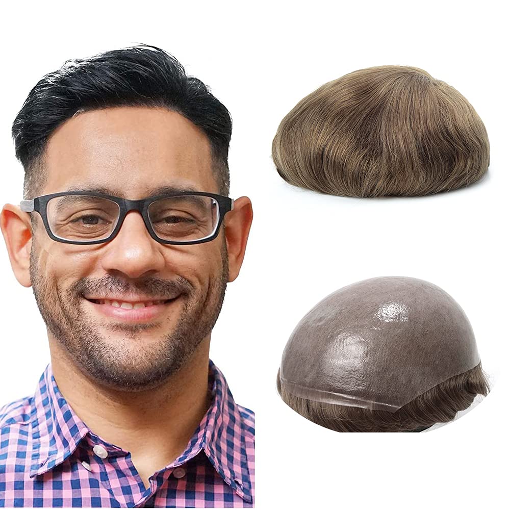 Lordhair 0.06mm Hair System for Men Thin Skin Toupee for Men, Base Size 8X10 Inch V-looped Hairpiece Medium Density Hair Replacement System