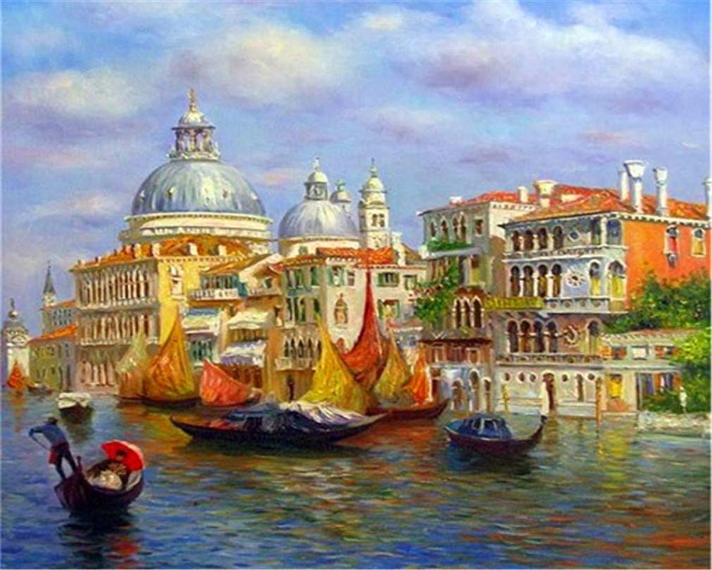 YEESAM ART Paint by Numbers for Adults Beginners Venice Water City 16x20 inch Linen Canvas Acrylic DIY Number Painting Kits Wall Art Decor Gifts