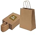 Joybe 50 Pack 6x3.25x8 Inch Small Brown Paper Bags with Handles Bulk, Kraft Paper Gift Bags for Birthday Party Favors Grocery Retail Shopping Business Goody Craft Sacks (Blank Plain Natural, 50pcs)