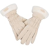 XuoAz Womens Winter Gloves with Fur Cuffs -Touchscreen Warm Fleece Lined Gloves for Ladies Cold Weather