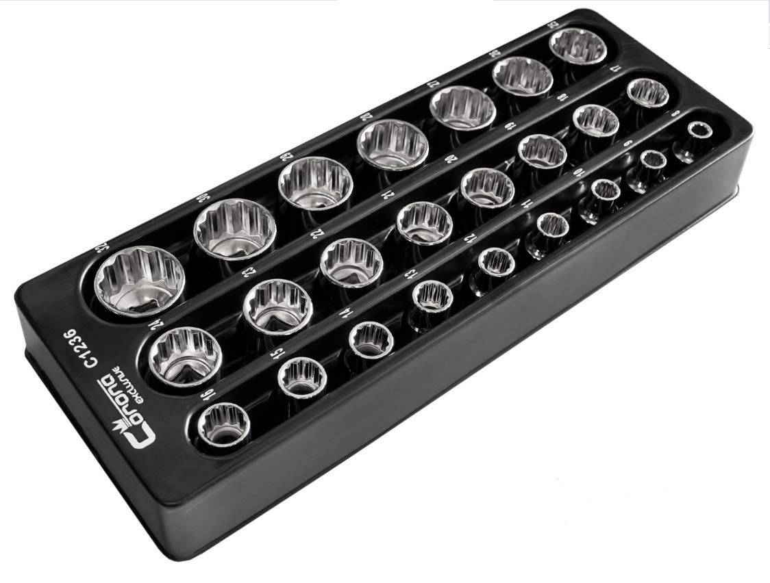 Richmann 12 Point Socket Set 24pcs, 1/2", Tray, Sizes 8-32mm, CRV Steel (C1236)
