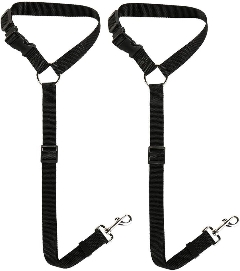 elloLife [2 PACKS] Dog Seat Belts for Car, 2-in-1 Headrest Restraint Puppy Safety Adjustable Dog Car Seatbelts and Sstrong Leash Leads Accessories for Dogs Cats Pets, Black