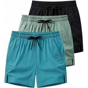 3Pack Men's Workout Shorts Set with Pockets, 5 Inch Lightweight Drawstring Waist Athletic Shorts