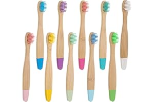 Bamboo Toothbrush, Charcoal Tooth Brush, Natural Wooden Toothbrushes, Soft Bristles Toothbrushes for Kids (Mixed Colors)10 Pc