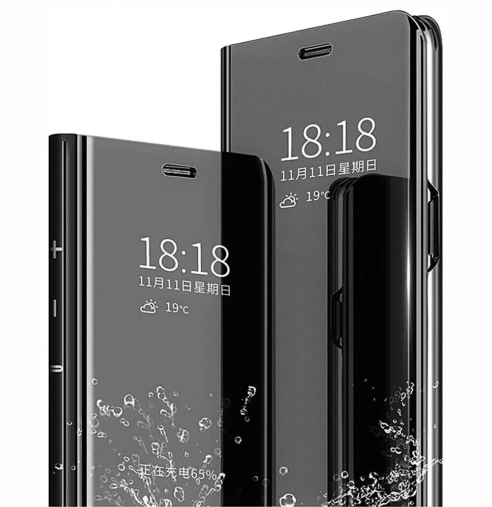 SEAHAI Case for Xiaomi Poco X6 Pro 5G, Smart Flip Clear View Translucent Standing Cover Auto Sleep & Wake Up Mirror Plating Full Protective Shockproof Case - Black