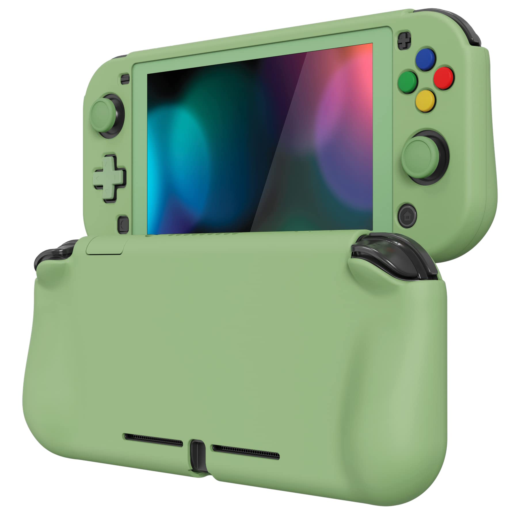 PlayVital ZealProtect Protective Case for Nintendo Switch Lite, Ergomomic Grip Hard Cover - Durable Comfort Shock-Absorbent Anti-Scratch with Screen Protector & Thumb Grip Button Caps, Matcha Green