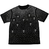 VIPWOLF Men's Y2K Sparkly Tops Short Sleeve Graphic Tees Streetwear Crew Neck Casual T Shirts