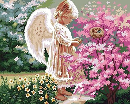 [ New Release ] Diy Oil Painting by Numbers, Paint by Number Kits - Angel lovingly 16*20 inches - Digital Oil Painting Canvas Wall Art Artwork Landscape Paintings for Home Living Room Office Christmas Decor Decorations Gifts - Diy Paint by Numbers Diy Canvas Kit for Adults Advanced Children Seniors Junior - New Arrival - No. D209