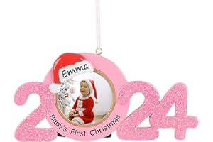 MAXORA Personalized Baby Ornament - 2024 Baby's First Christmas Photo Frame Ornament with Santa Hat - Custom Baby‘s 1st Christmas Ornaments - Baby Girl Photo Keepsake Ornament