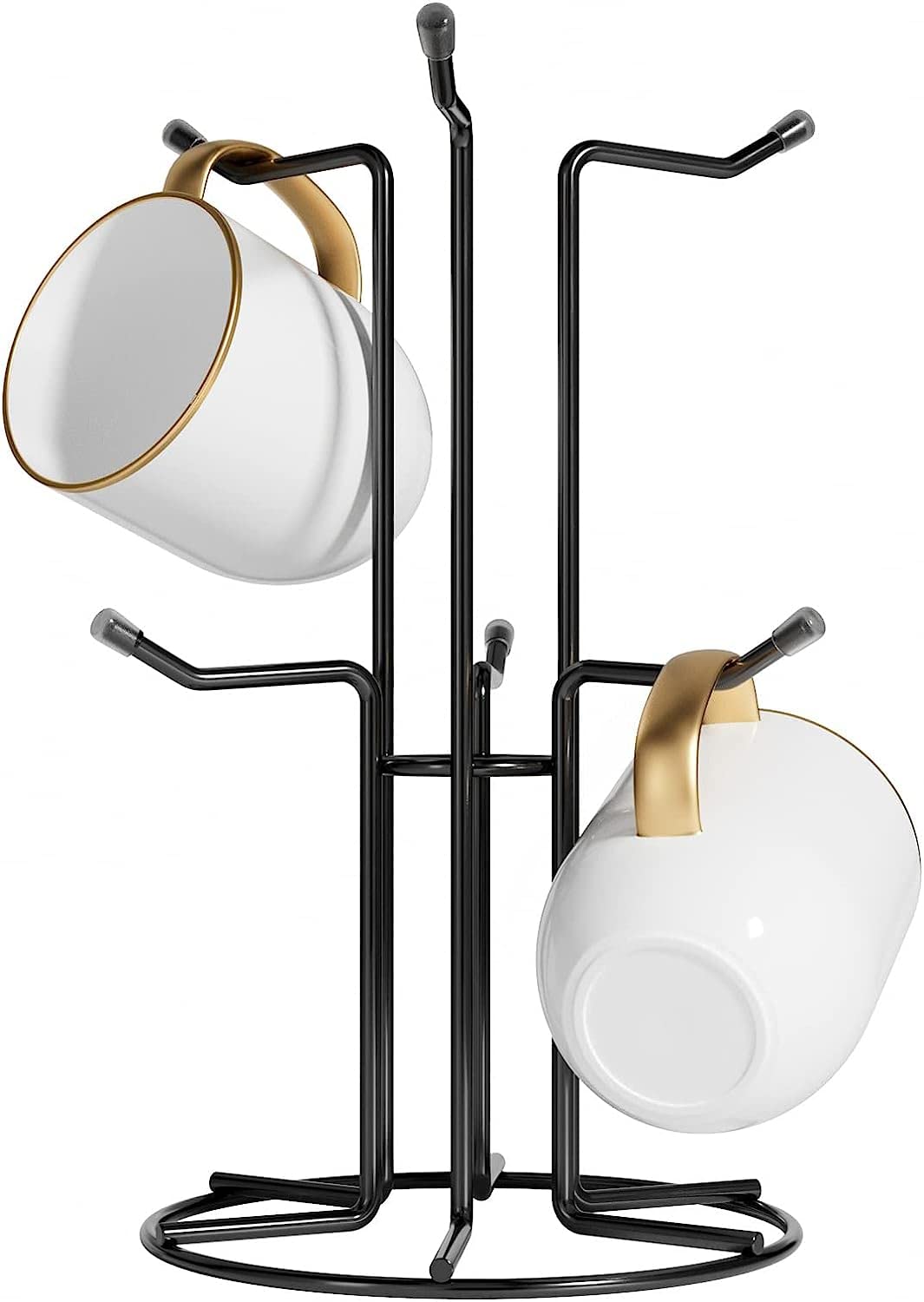 HULISEN Mug Tree with 6 Hooks for Large Mugs, Metal Mug Holders for Kitchen, Easy to Hang and Place Cup Stand for Mugs, Standing Display Coffee Mug Rack, Black.