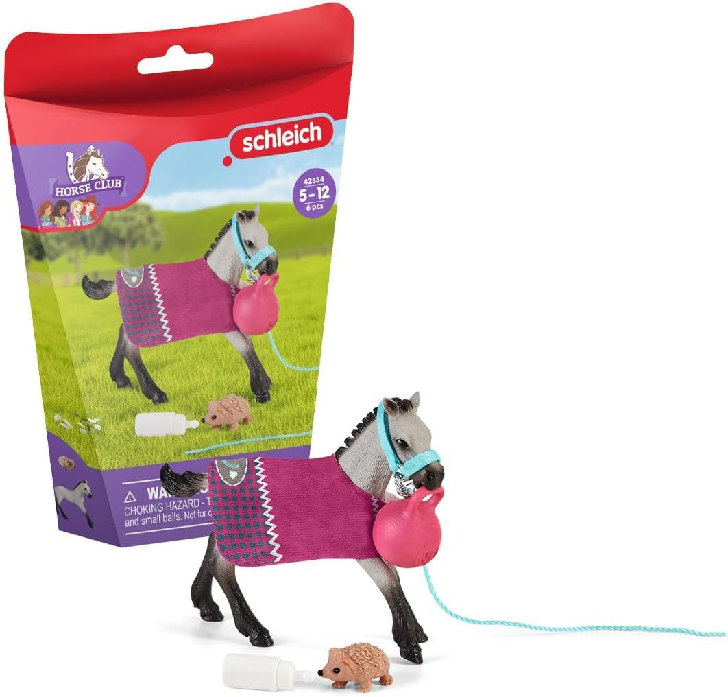 SCHLEICH 42534 Horse Club Playful Foal Horse Playset - Authentic Horse Toy Playset - Horse Figurine with Removable Blanket, Bottle, and Ball Accessories, Fun and Imaginative Play for Kids Ages 5+