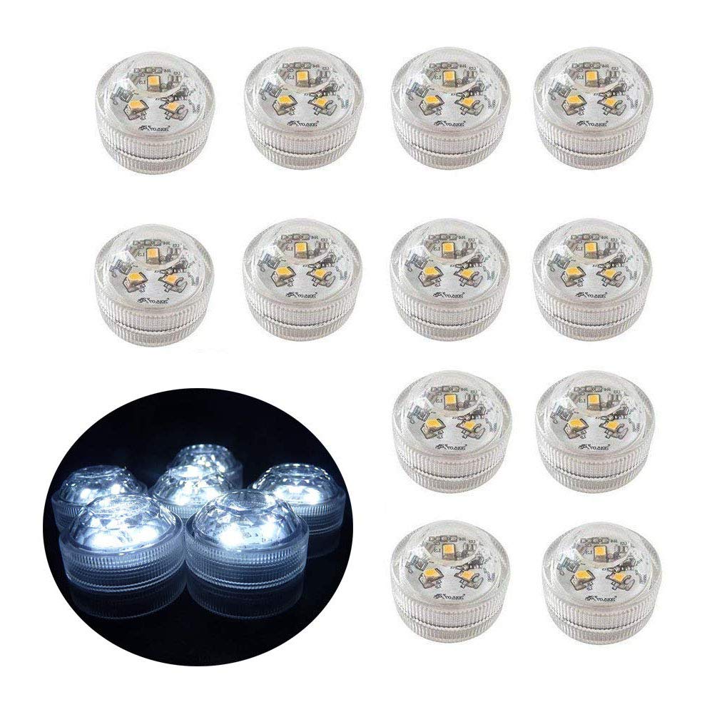 12x Underwater LED Flameless Tea Lights, Battery Operated Submersible Waterproof Decorative Candle Lights for Fish Tank/Pond/Swimming Pool/Wedding/Party (Cool White)