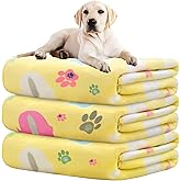 Rezutan 1 Pack 3 Dog Blanket for Large Dogs,41x31 inch for Medium Soft Fluffy Washable Pet Cat Blankets,Reversible Elephant & Paw Print for Dog Kennels & Beds, Sofas,Yellow