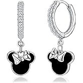 Sterling Silver Black Mouse Earrings For Women Black Drip Glue Mouse Dangle Hoop Earrings Sparkling Mini Cute Mouse Bow Animal Princess Huggie Jewelry Gifts for Daughter Birthday