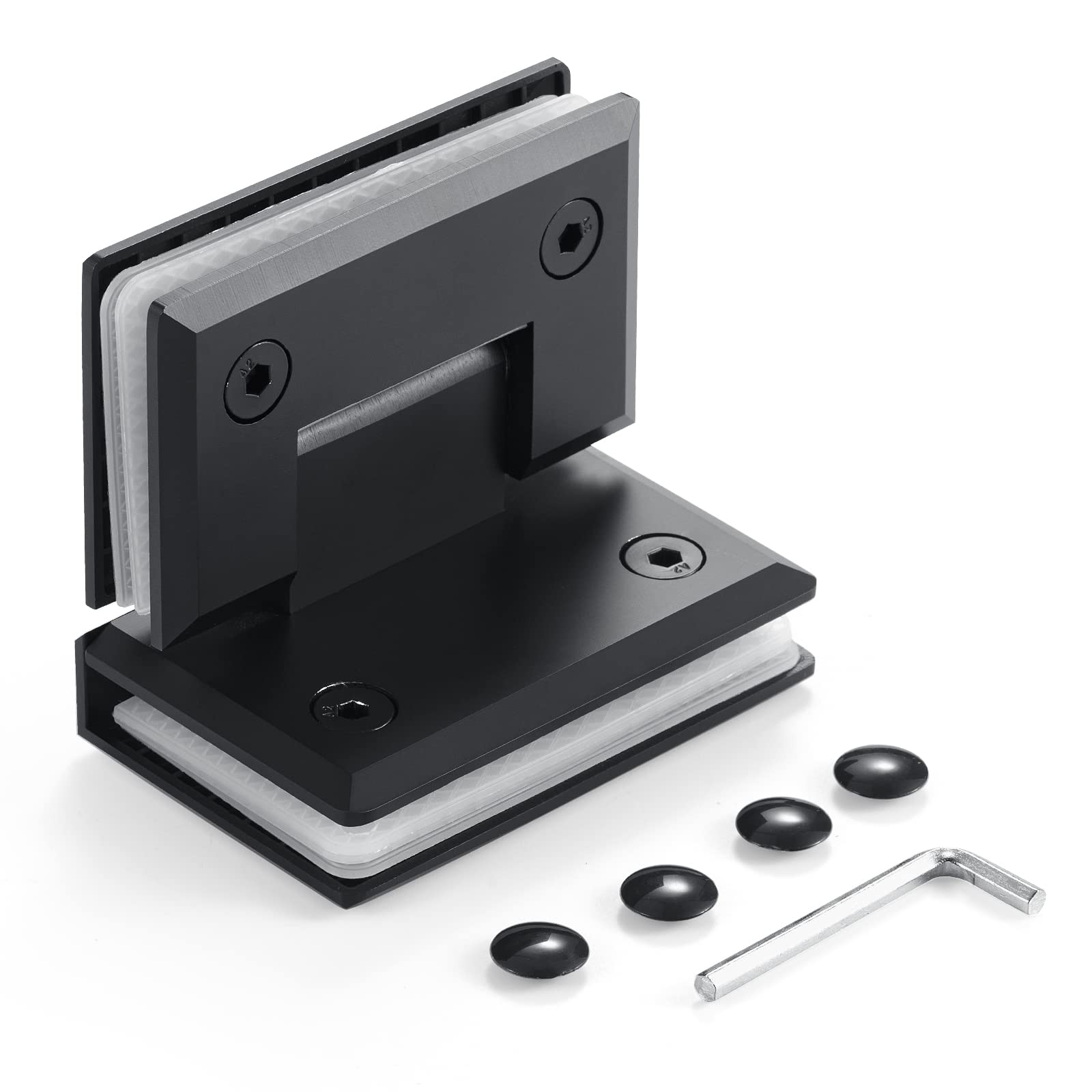 Heavy Duty Shower Glass Door Hinge,Solid One-Piece Precision Cast with 5mm Thick 304 Stainless Steel,Suitable for 5/16"-1/2" (8mm-12mm) Thick Frameless Bathroom Doors,Glass to Glass Mount,1 pc,Black