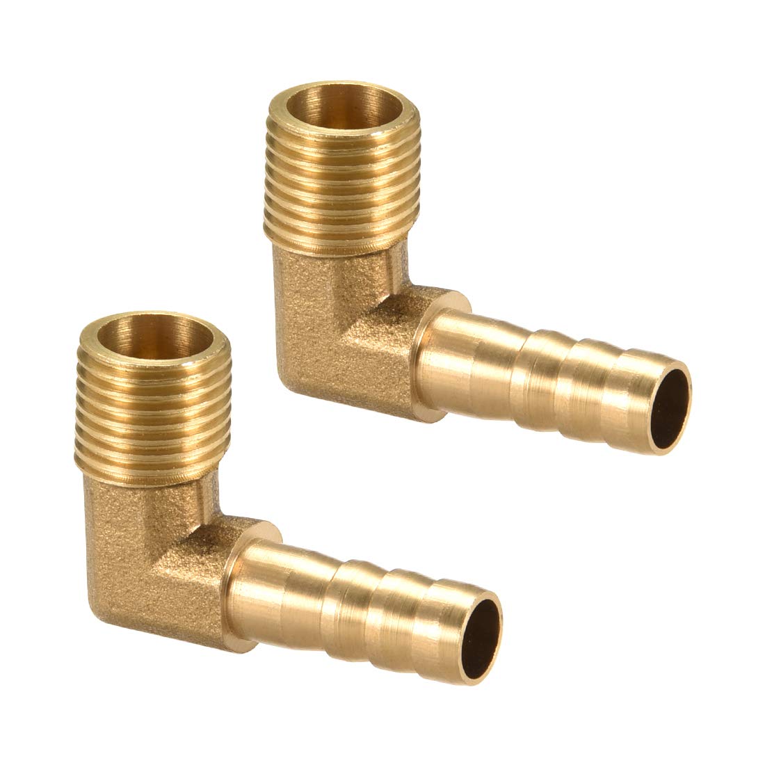 sourcing map Brass Barb Hose Fitting, 90 Degree Elbow 8mm Barbed to 1/4 PT Male Pipe Adapter Connector 2pcs