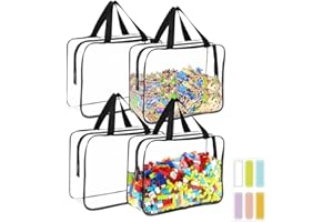 4 Pack Storage Bags for Toys, Clear PVC Organizer with Zipper, Large Black Waterproof Reusable Bags with Labels for Puzzles, 