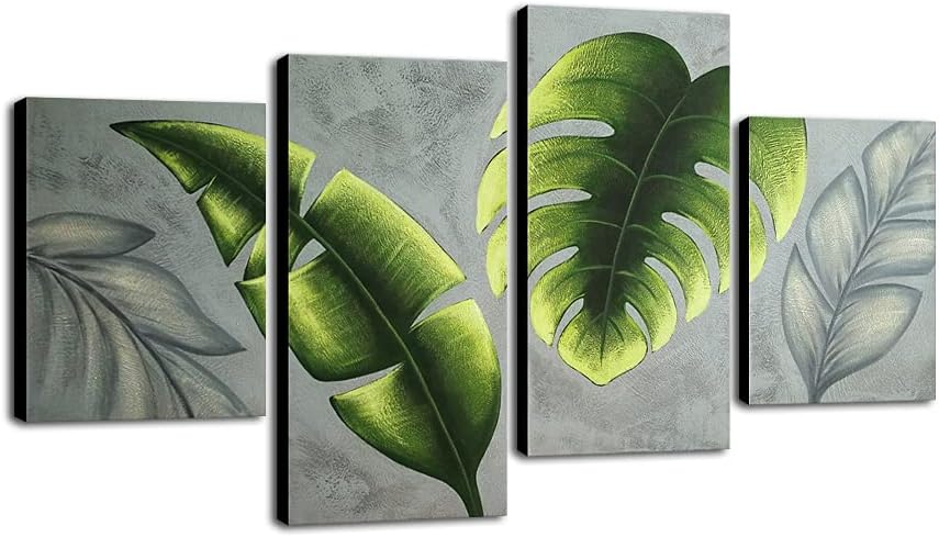 Paintings - Wieco Art Botanical Paintings Wall Art on Canvas Abstract Green Leaves Canvas Wall Art for Living Room Bedroom Wall Decor Modern Artwork for Home Decorations