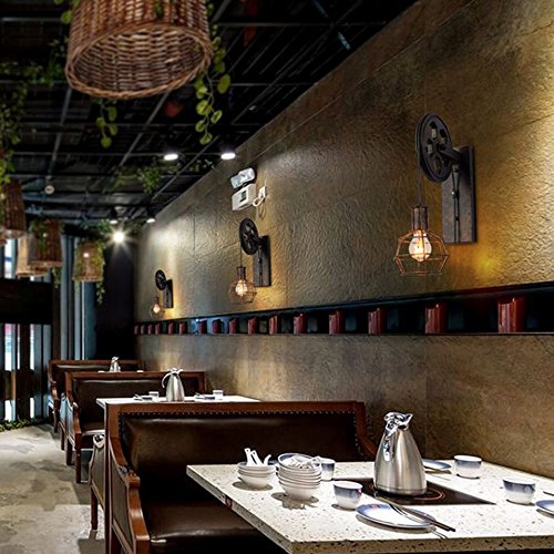 BAYCHEER 1 Light Wall Sconce Keyed Socket Pulley LED Industrial Wall Sconces Retro Wall Lights Fixture for Indoor Lighting Barn Restaurant in Rust Finished - Thumbnail 7