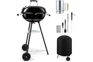 18 inch Charcoal Grills, Leonyo Small Charcoal Grill, Portable Kettle Grills for Outdoor, Round BBQ Grill with Cover, Grill Accessories for Outdoor Cooking & Grilling Patio, Backyard