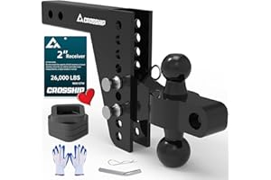 Adjustable Trailer Hitch Ball Mount for 2″ Receiver – Heavy Duty Tow Hitch with Dual 2″ & 2-5/16″ Balls, Height Adjustable for Trucks, RVs, Campers & Trailers (Up to 26,000lbs GTW) - CROSSHIP