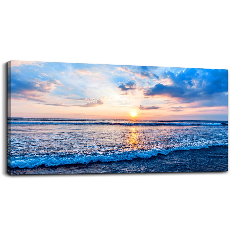 Photo 1 of Canvas Wall Art for living room blue beach ocean sea waves landscape Wall Decor Ready to Hang Home Decorations bedroom kitchen bathroom inspirational Canvas prints posters painting wall mural Artwork