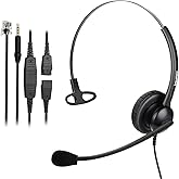 MAIRDI Telephone Headset with Microphone Noise Canceling, Binaural Call Center Office Headphone with RJ9 Jack & 3.5mm Connector for Landline Phone Cell Phone PC Laptop, Work for Polycom Avaya Nortel