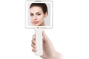 helloleiboo Handheld Makeup Mirror, LED Dimmable Travel Mirror, USB Charging, No AAA Battery Required, Mini Portable, Multi-Functional Cosmetic Mirror for Travel and Home Use.