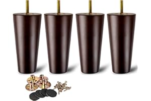 La Vane 5 inch / 12cm Wooden Furniture Legs, Set of 4 Walnut Solid Wood Tapered M8 Furniture Replacement Feet with Pre-Drilled 5/16 Inch Bolt & Mounting Plate & Screws for Sofa Chair Couch Ottoman