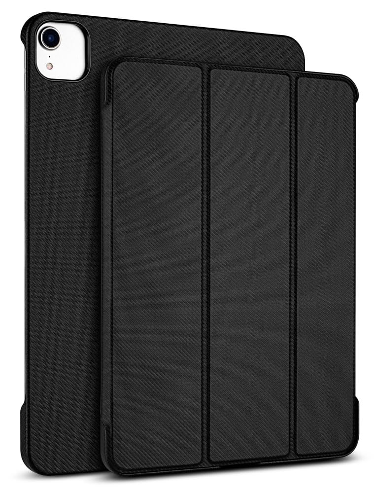 Haobobro [Carbon Fibre Texture] Case for iPad Air 5 Generation 2022 / iPad Air 4 Generation 2020 - Handmade Case, Extra Thin, Shockproof Protective Case, Stand Function, Smart Folio Cover in Black