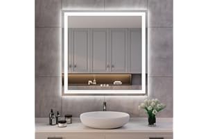 ISKM 36'' x 36'' LED Mirror for Bathroom Lighted Vanity Mirror for Wall Front Lights + Backlit LED Bathroom Mirror Anti-Fog Tempered Glass ETL Listed