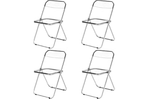 LING RONG Acrylic Folding Chairs 4 Pack, Luxury Modern Clear Folding Chair with Metal Frame, Portable Comfortable Plastic Transparent Foldable Chairs for Parties Events Indoor Outdoor