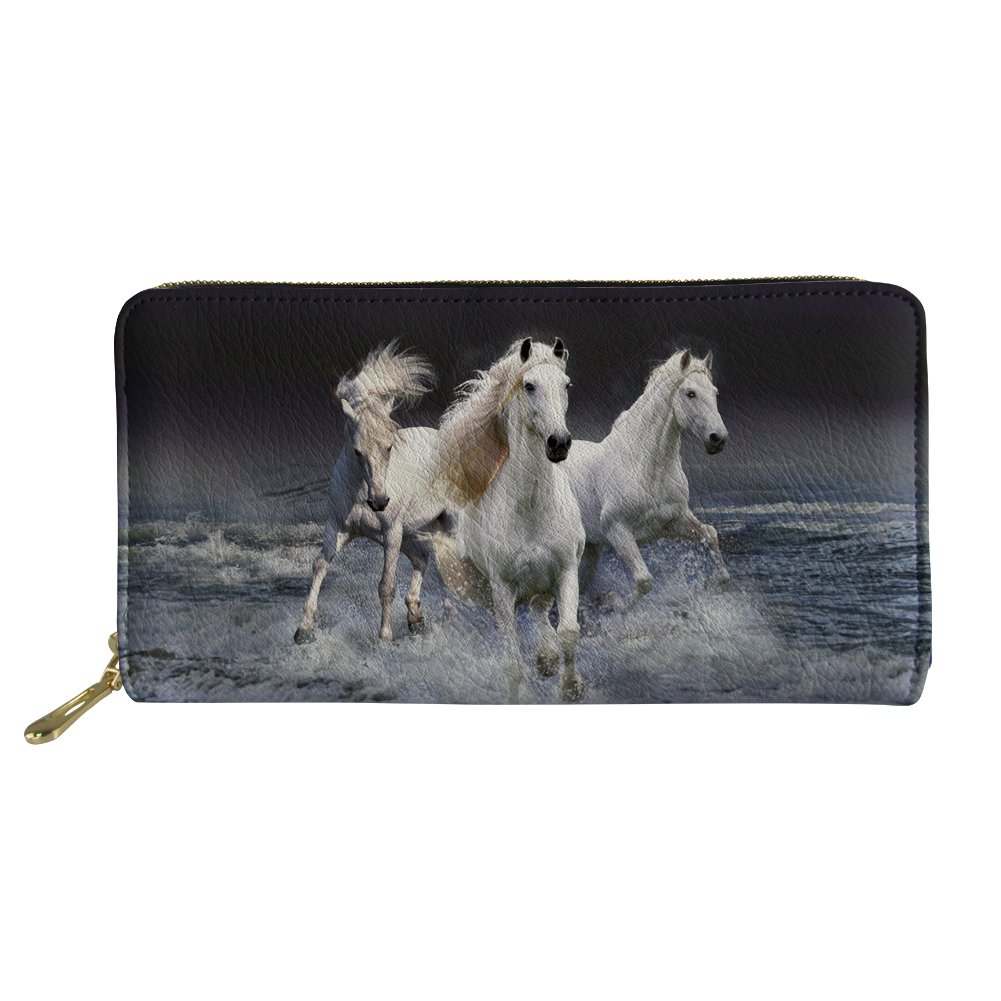 HUGS IDEA Cool Horse Print Ladies Long Purse Leather Waterproof Clutch Bag Cash Storage Purse