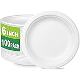 CantaGreen 6 inch Small Compostable Dessert Plates,100 Count Heavyduty Sugarcane/Bagasse and Bamboo Fibre Biodegradable Disposable Paper Plate