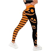 Womens Halloween Leggings with Demon Printed High Waist Workout Plus Size Gym Athletic Running Yoga Pants