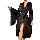 WADAYUYU Robes for Women Long Bride Robe White Satin Long Sleeve Spa Dressing Gown Bathrobe Bridal Nightwear