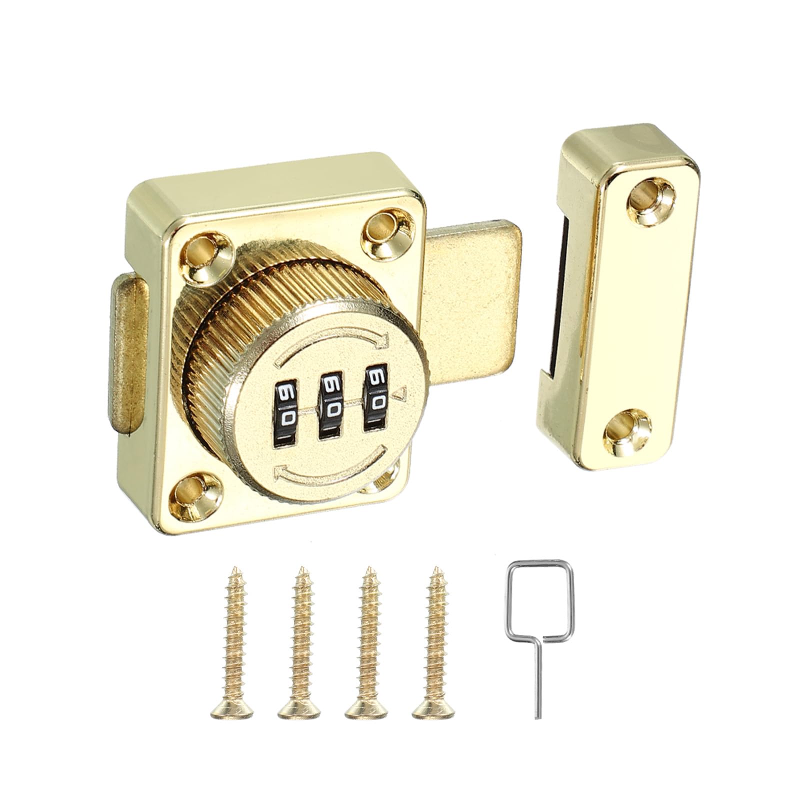 PATIKIL Combination Cabinet Latch, Zinc Alloy Keyless Drawer Lock 3-Digit Password Cabinet Lock Safety Lock for One-Way Door Cupboard, Gold