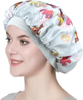 Alnorm Bonnet De Sommeil Long En Satin Double Couche - Bande Élastique Douce - Cheveux Longs